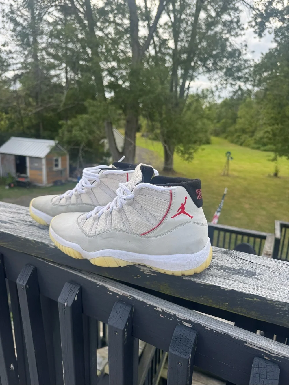 Jordan mens High-Top Sneakers in White, Light Gray and Red